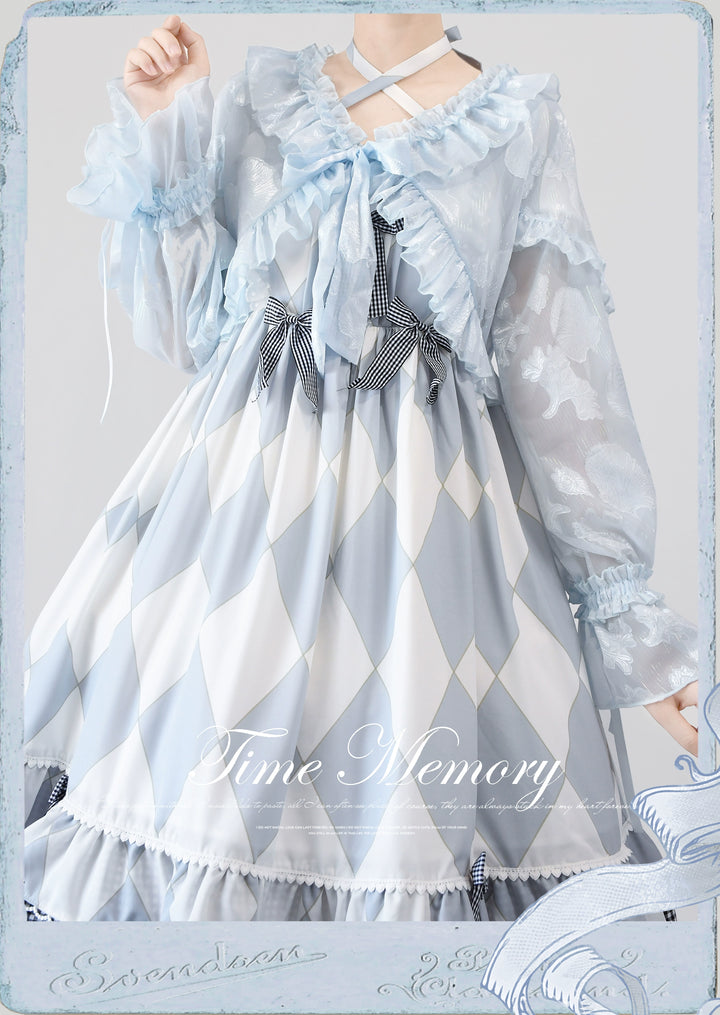 Time Memory~Xianbei~Sweet Lolita Chiffon Lantern Sleeve Cardigan with Bow   