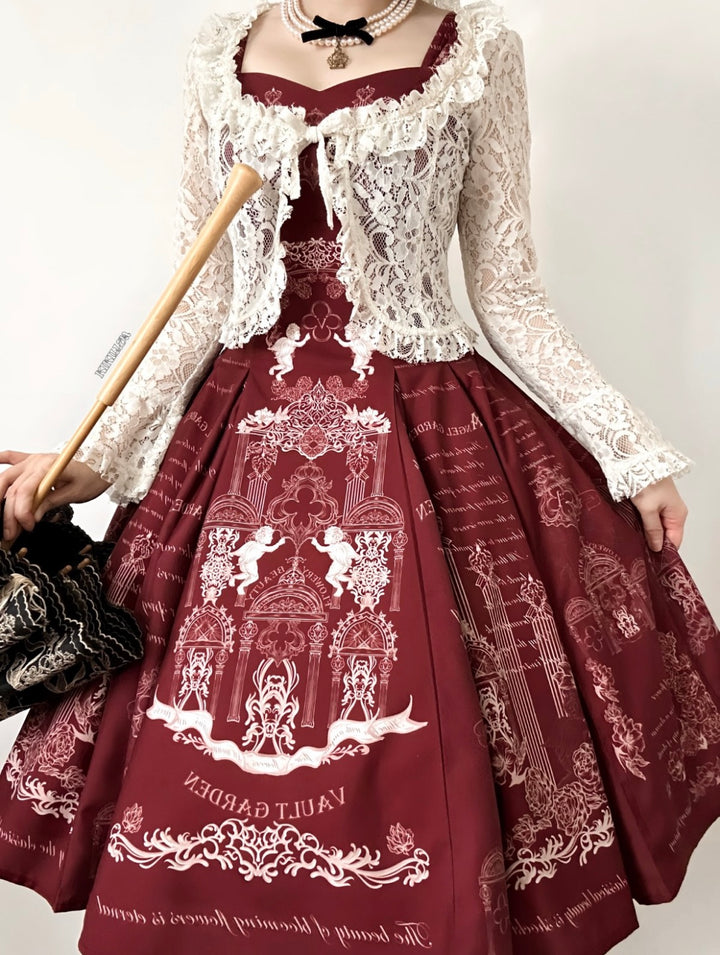 Vault Design~Angel Garden~Elegant Lolita JSK Six-panel Lolita Red Dress Regular Version JSK - XS