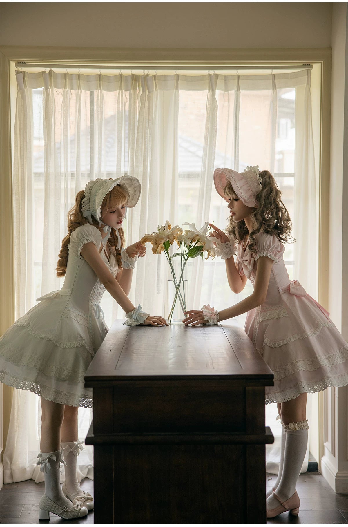 Showa Sweetheart - Old School Lolita OP Dress, Ruffled Lace Hem 45887:866797