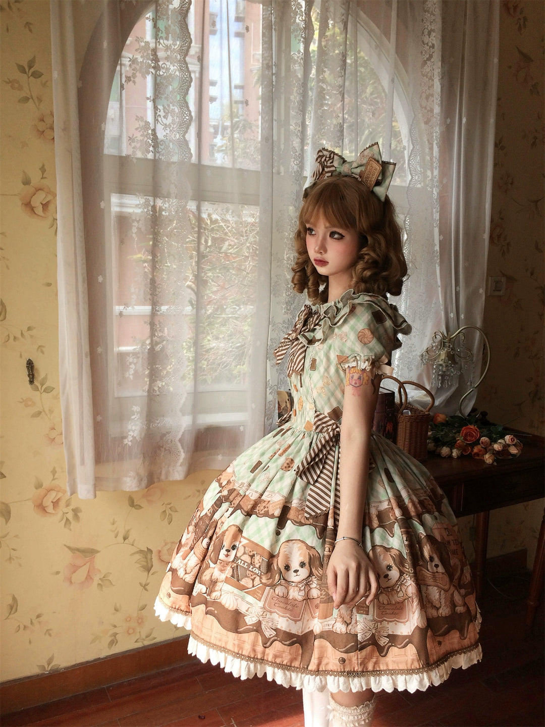 Babyblue~Dog Bakery~Old School Lolita OP Dress Sweet Dress with Accessories