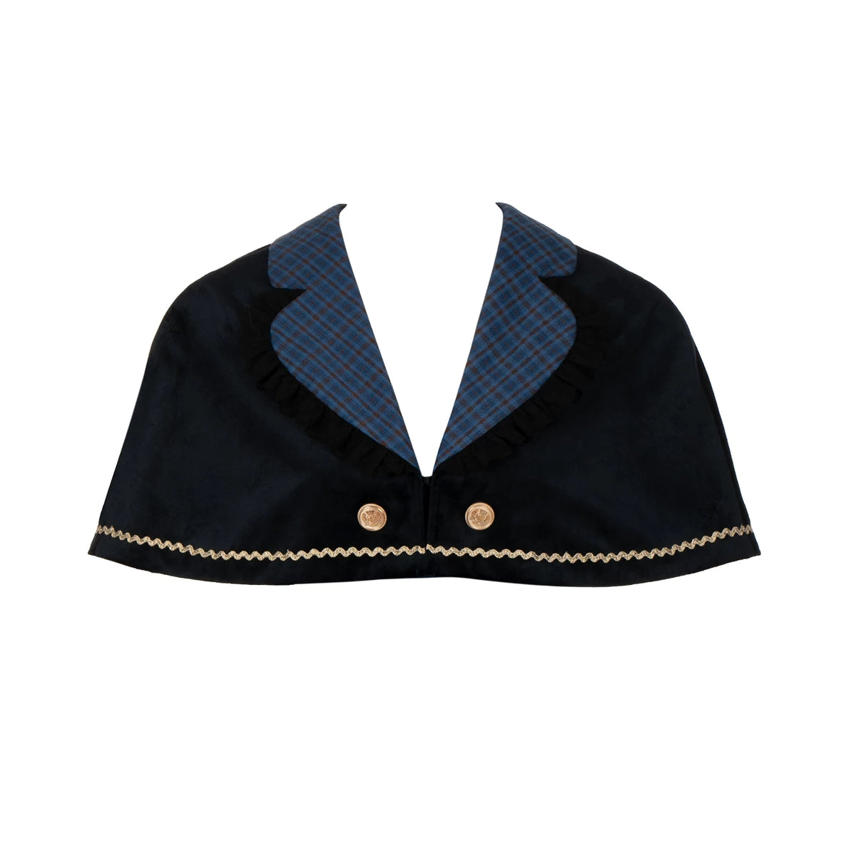 Heide Diary - Classic Lolita Blouse & JSK Dress Set, Blue Plaid Cape Only S