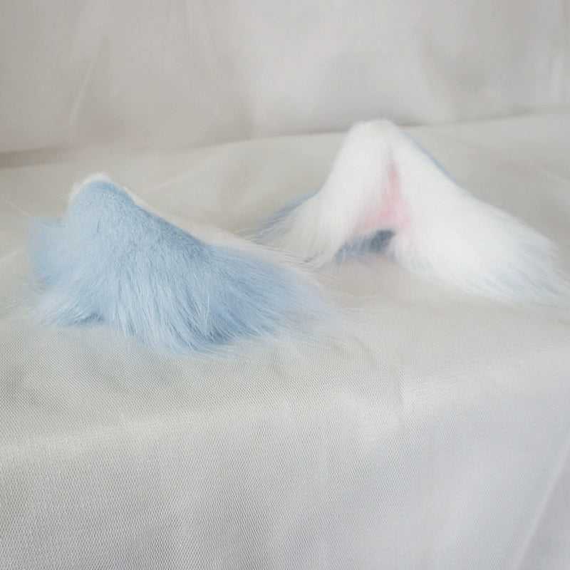 MaoJiang Handmade~Sweet Lolita Headdress Cat Ear Hair Clips Light blue