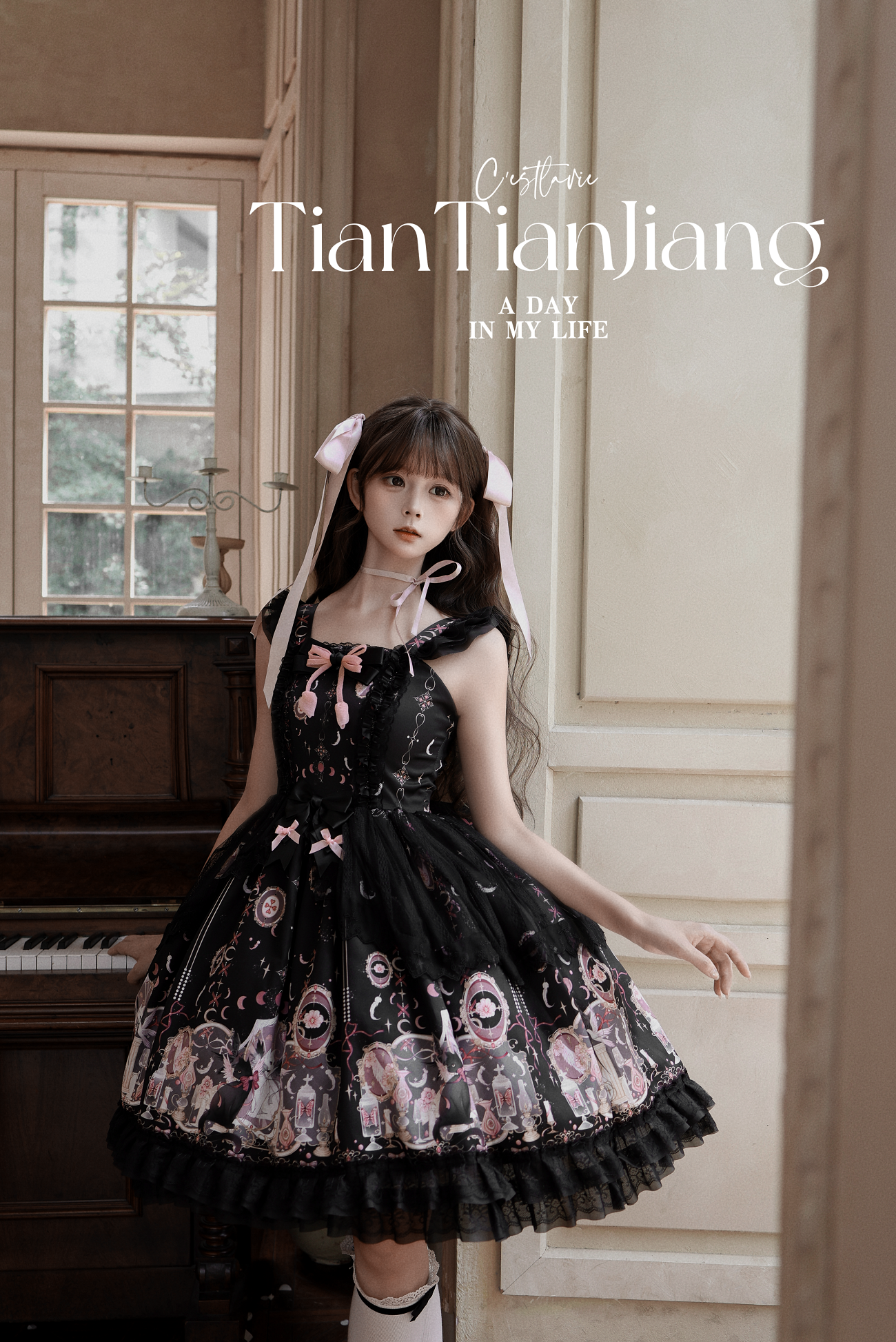 Lunar Cat Crown - Sweet Lolita Black JSK Dress, Angel Cat and Moon Print 45686:858715