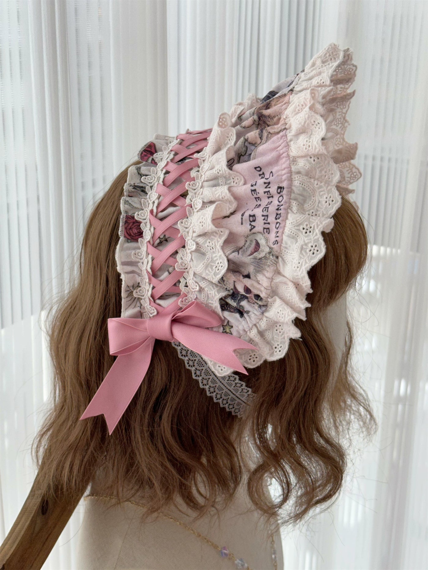 Babyblue~Vintage Lolita Bonnet Hair Band Kawaii Headdress White Chocolate/Bonnet  