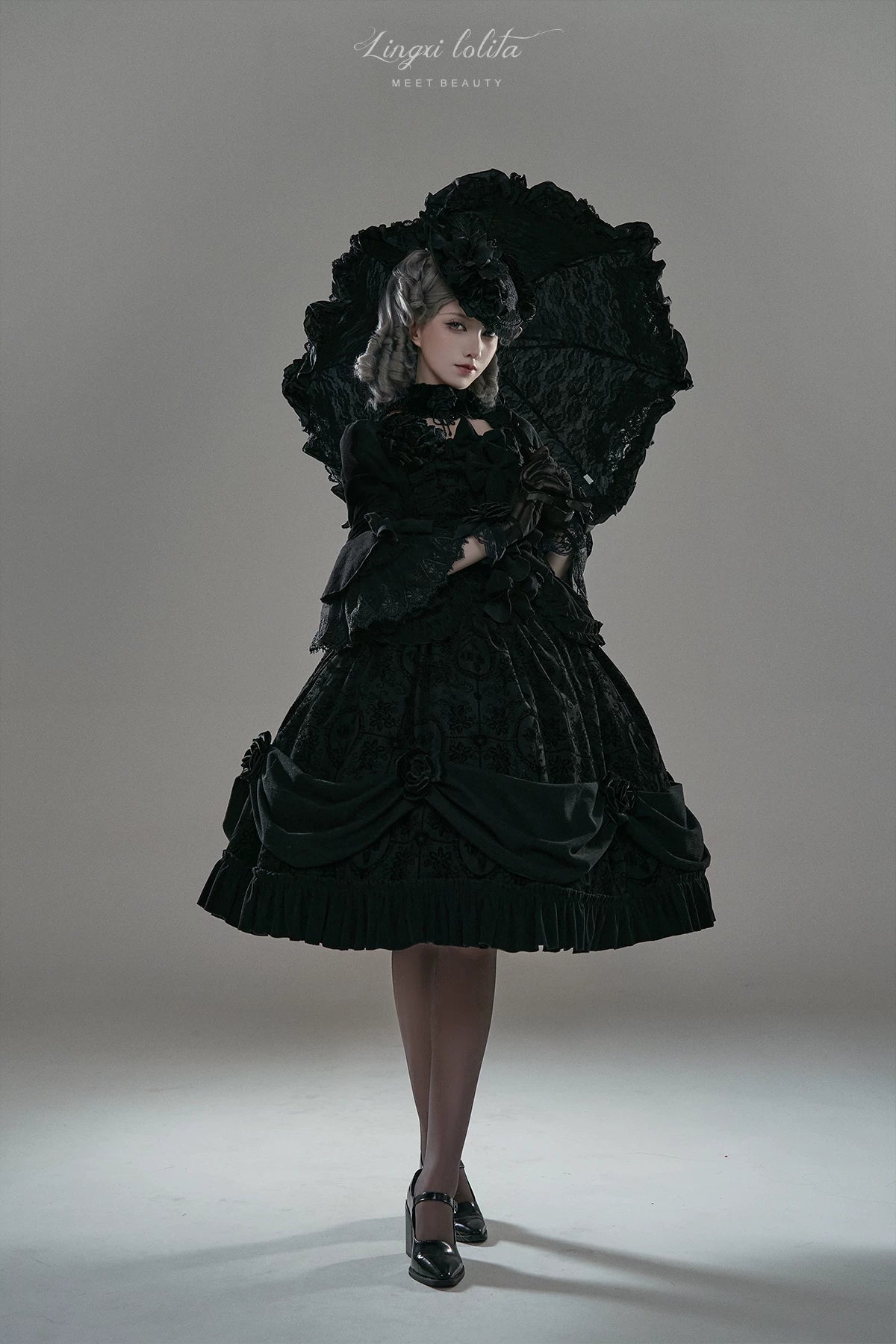 Midnight in Versailles - Gothic Lolita Hime Sleeve Blouse & Floral Skirt 44495:810516