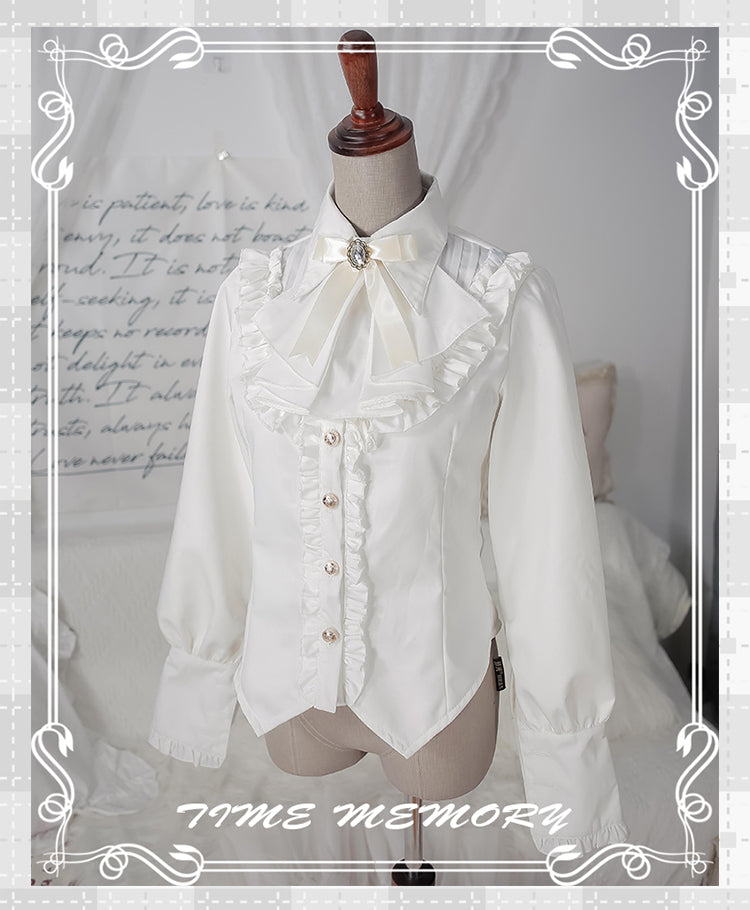 Time Memory - Elegant Lolita Slim Fit Mutton Sleeve Blouse S White with Velvet