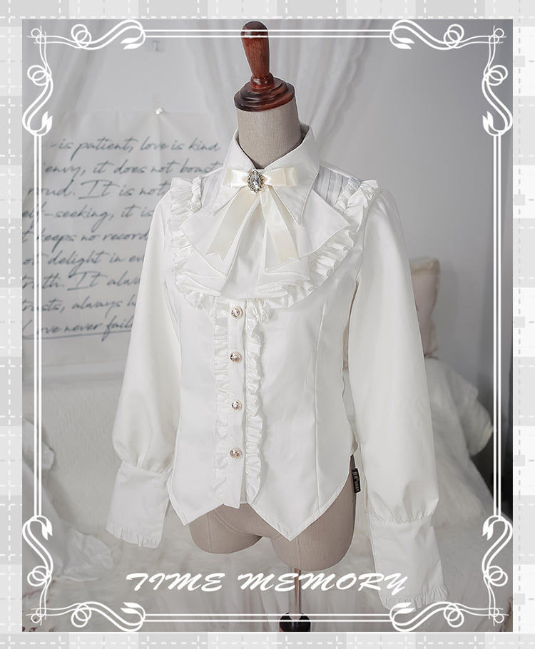 (Buyforme)Time Memory~ Elegant Lolita Slim Fit Mutton Sleeve Blouse S white with velvet 