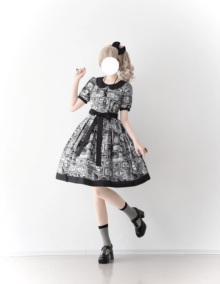 Miss Cube - Antique Label - Retro Lolita OP Dress Short Sleeve Dress