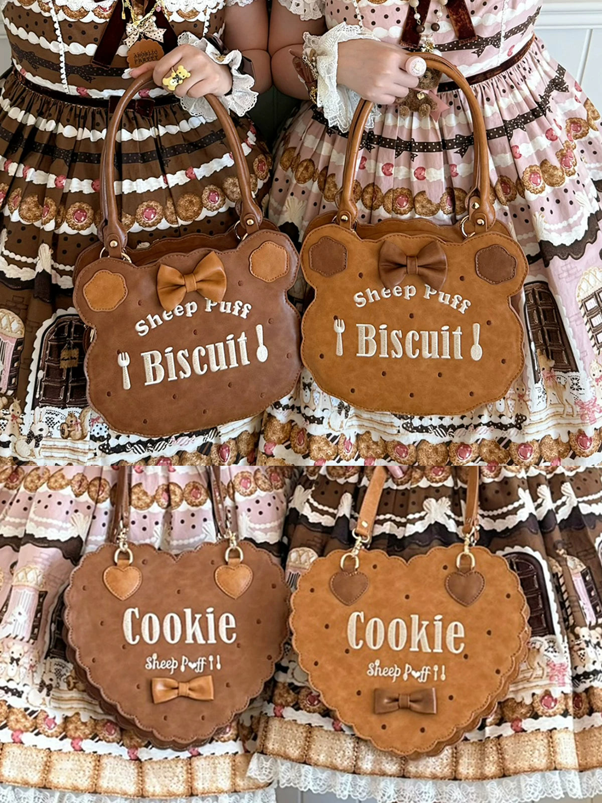 Bear Cookies - Kawaii Lolita Bag, Embroidery & Bow