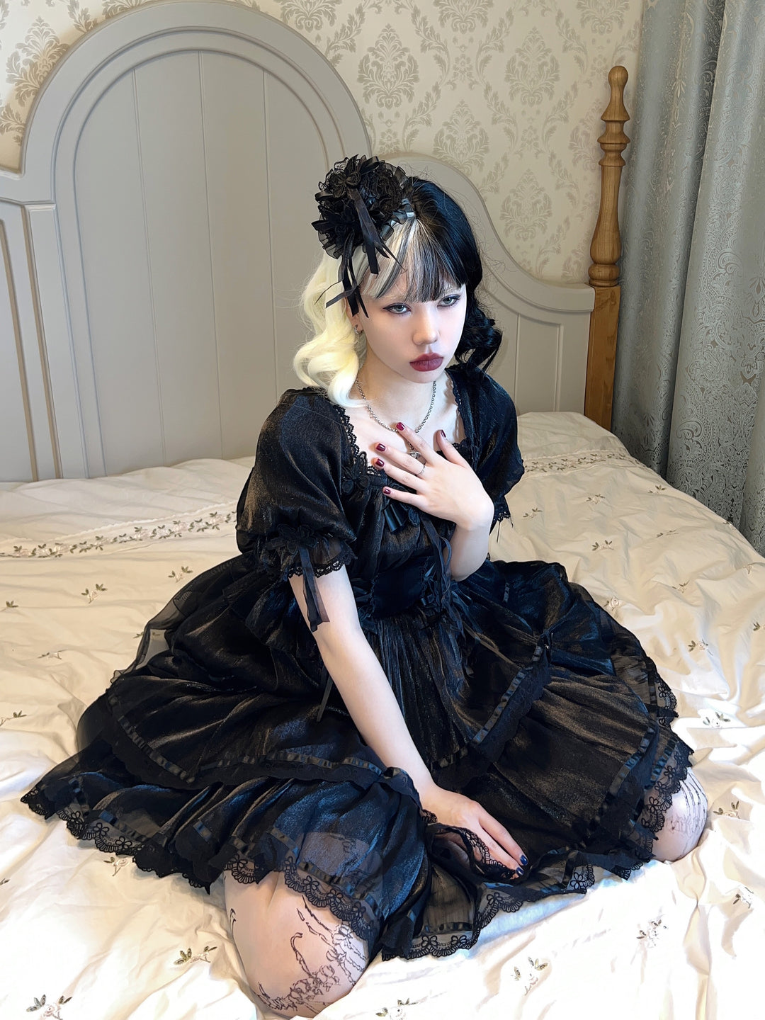 MEEKWIND~Miss Flora~Light Bridal Lolita Dress Gauze OP and JSK