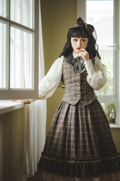 (BFM)Miss Point~Rose~Elegant Lolita Fishbone Grid Skirt Customized   