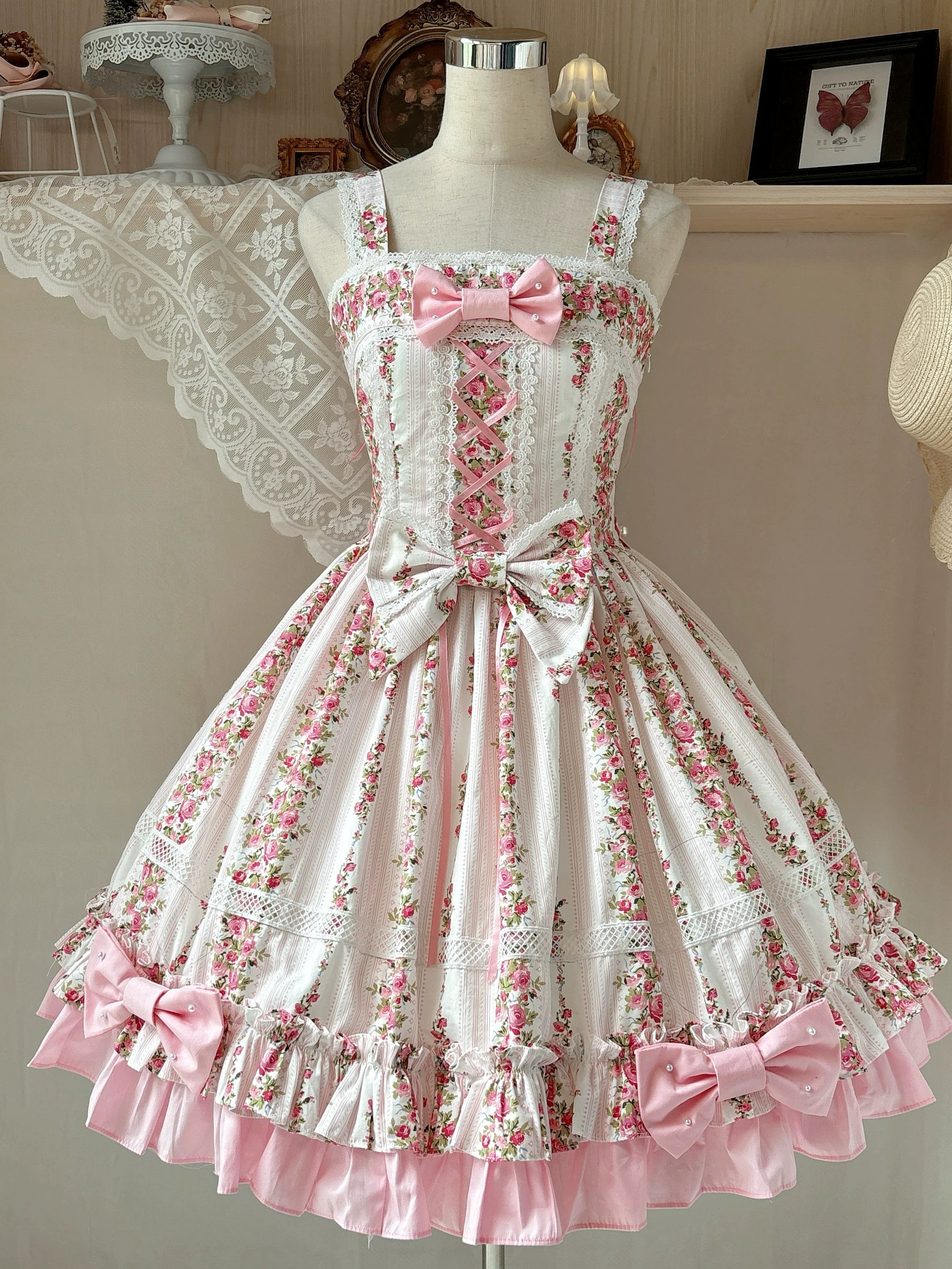 Blossom Whispers - Old School Lolita Cotton JSK Dress, Floral Print (L M S) 45001:830871