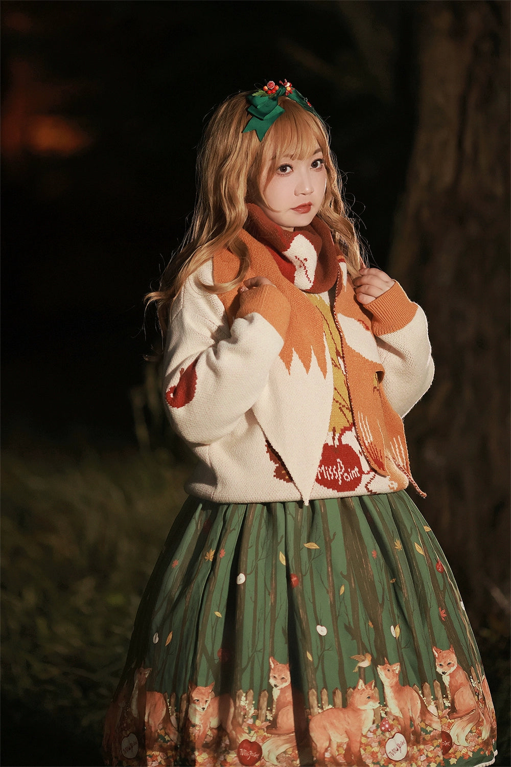 Miss Point~Fat Fox in the Forest~Kawaii Lolita Sweater Customized Winter Lolita Couple Outfit   