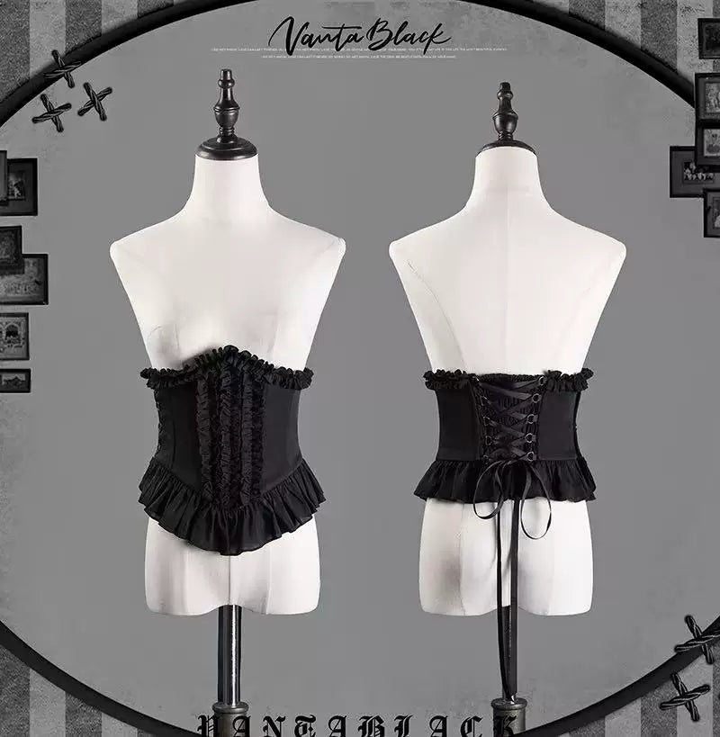 Striped Wednesday - Gothic Lolita Striped Blouse Set, Ruffled Corset (L M S XL) 45176:838915