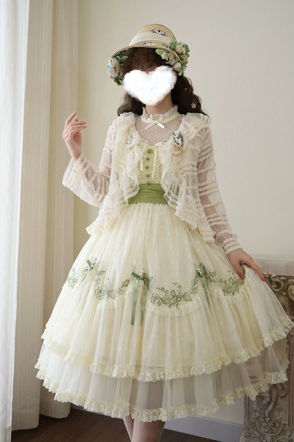 Miss Point~Cat Rose Tea~Sweet Lolita Tulle Cardigan and Long Skirt Overlay