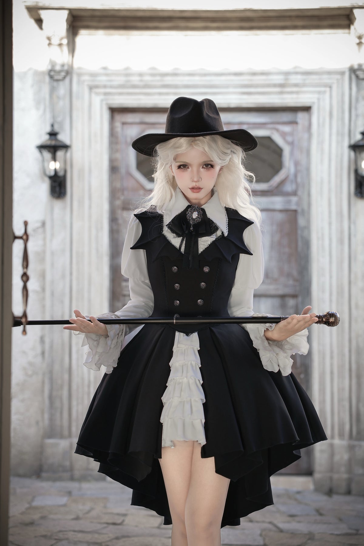Bat Guardian - Halloween Gothic Lolita JSK Dress Set, Bat Wing Collar 46028:872900