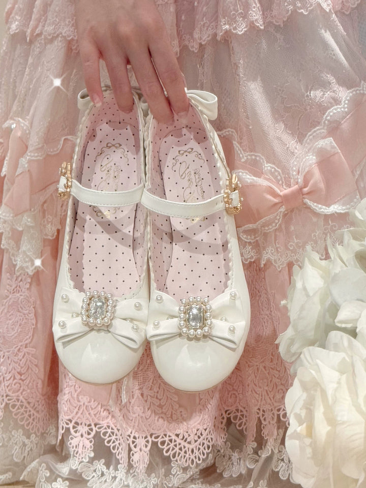 Pure Tea For Dream~Vintage Gemstone~Sweet Lolita Shoes Round Toe Heels with Bow 41836:715558