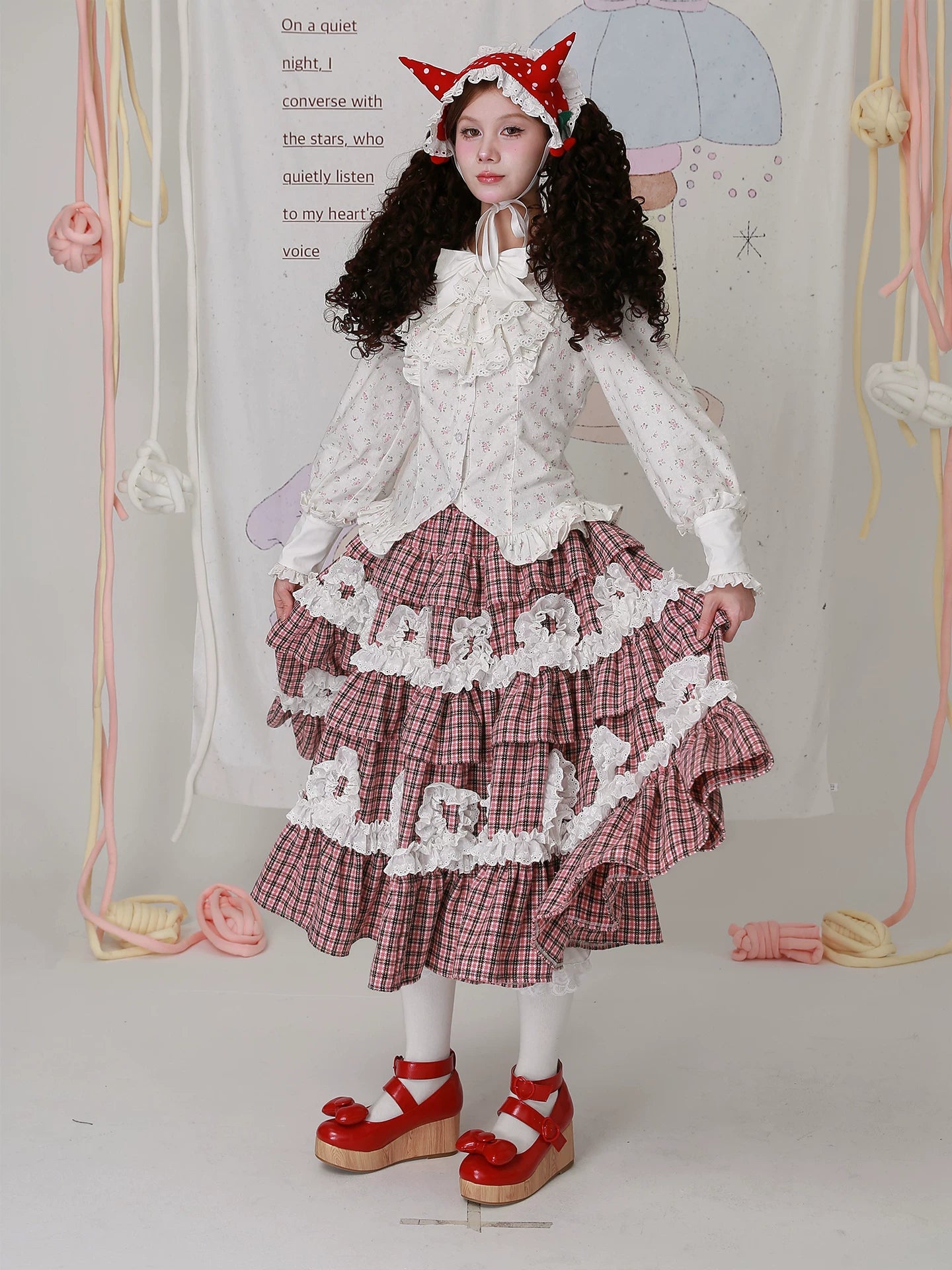 Old School Lolita Cotton Shirt, Floral Print 44517:812218