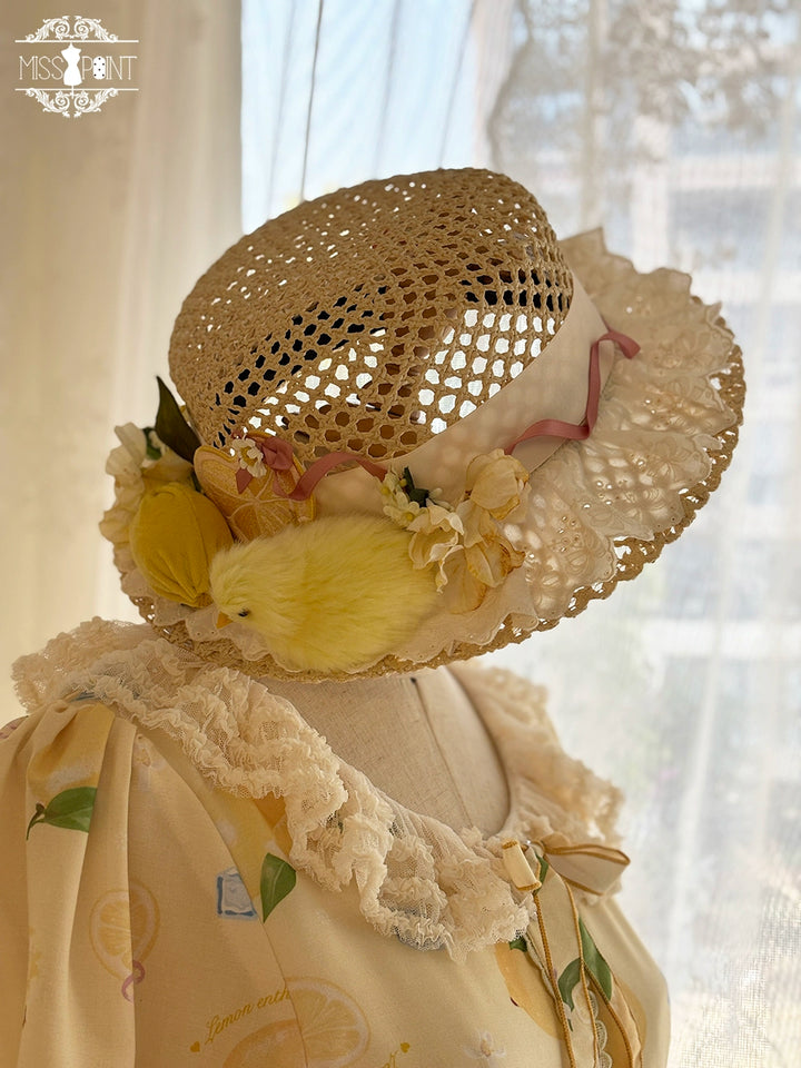 Miss Point~Lemon Chick~Country Lolita Accessories With Openwork Straw Hat 42983:760554