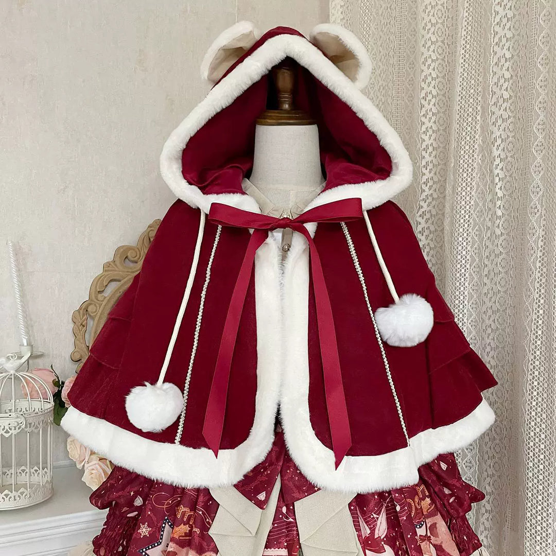 Matutu~Sweet Bear Gift House~Sweet Lolita Suit Christmas Lolita OP and Cape Cape only S 