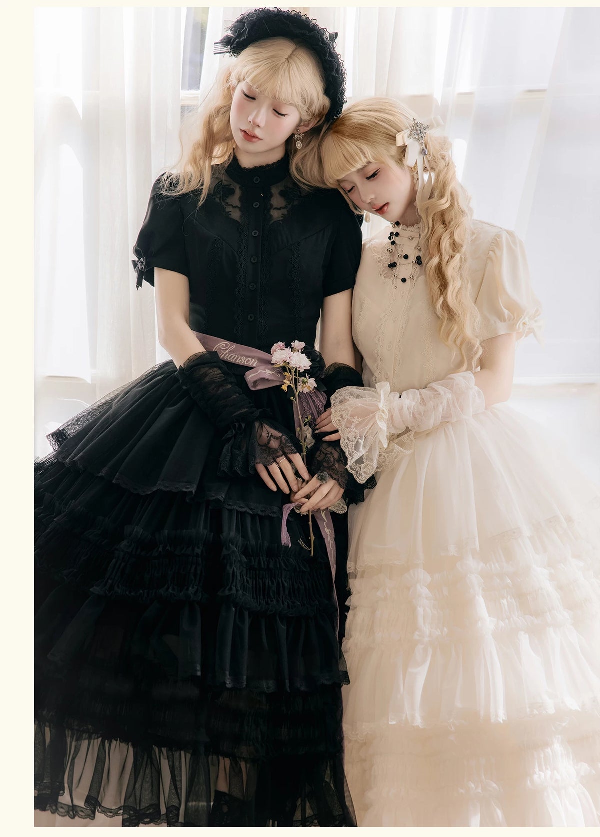 Glass Floral Garden - Classic Lolita Blouse and SK Set, Butterfly Embroidered 45978:870257