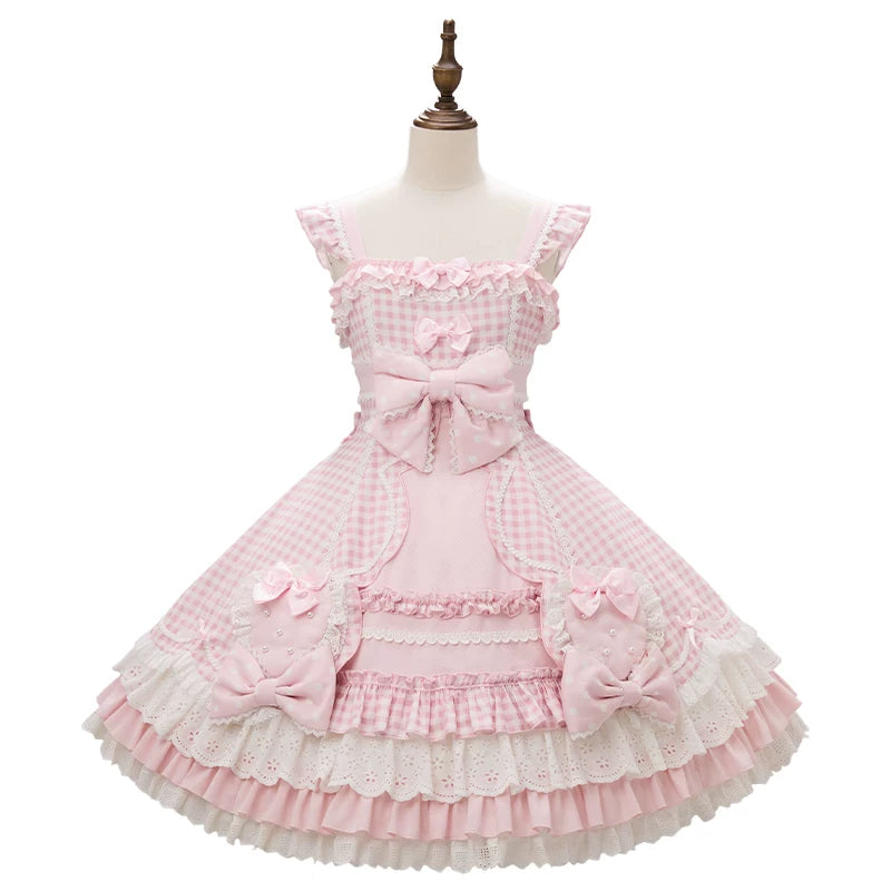 Strawberry Momo Party - Sweet Lolita OP and JSK, Strawberry Print and Cake Embroidery (L M S XL XS) 45548:853165