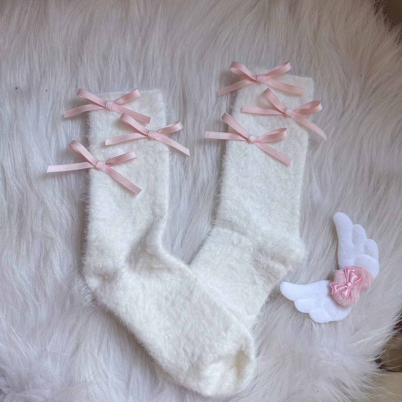 Chestnut Lolita~Plush Gloves Winter Lolita Socks Short socks with bows design  