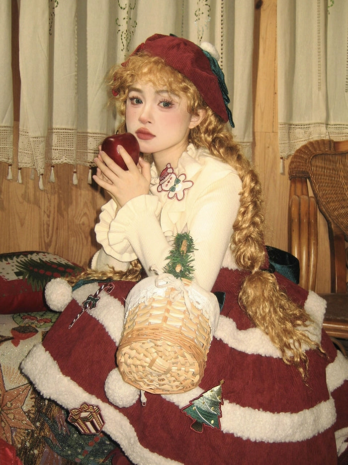 Alice Girl~Lolita Gingerbread Bear~Christmas Lolita Dress Red Jumper Dress   
