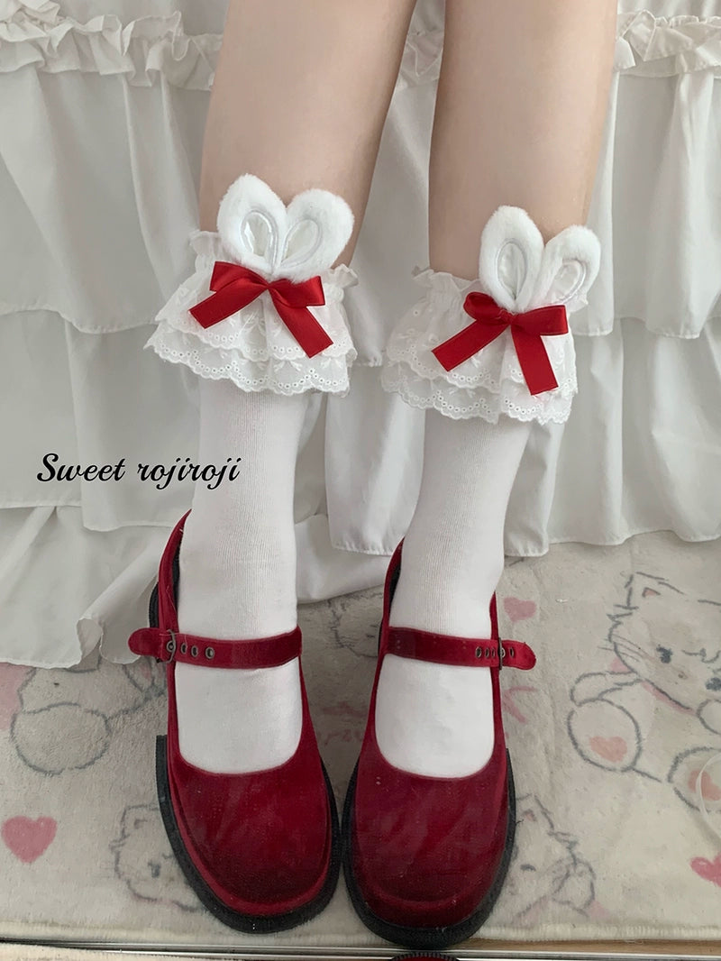 Roji Roji - Sweet Lolita Cotton Socks, Bunny Ear & Ribbon Bow 44135:796842