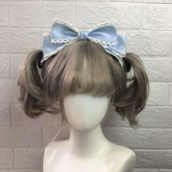 Qingyi Handmade~Sweet Lolita KC Multicolor Bow Lolita Headwear Baby blue (satin)  