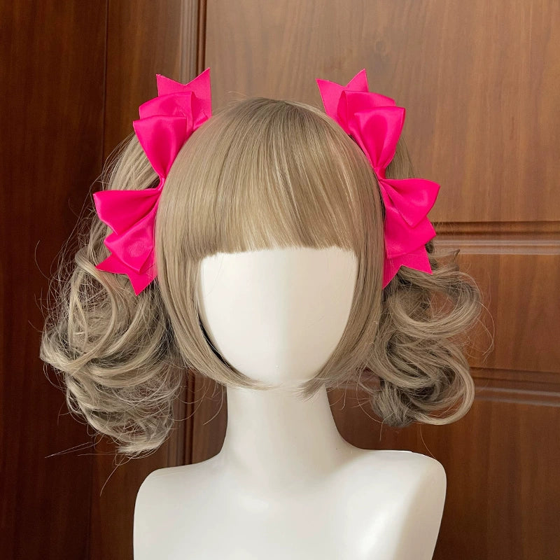 BeiBei Handmade~Kawaii Lolita Hair Clip Bow JK Side Clips Rose red  