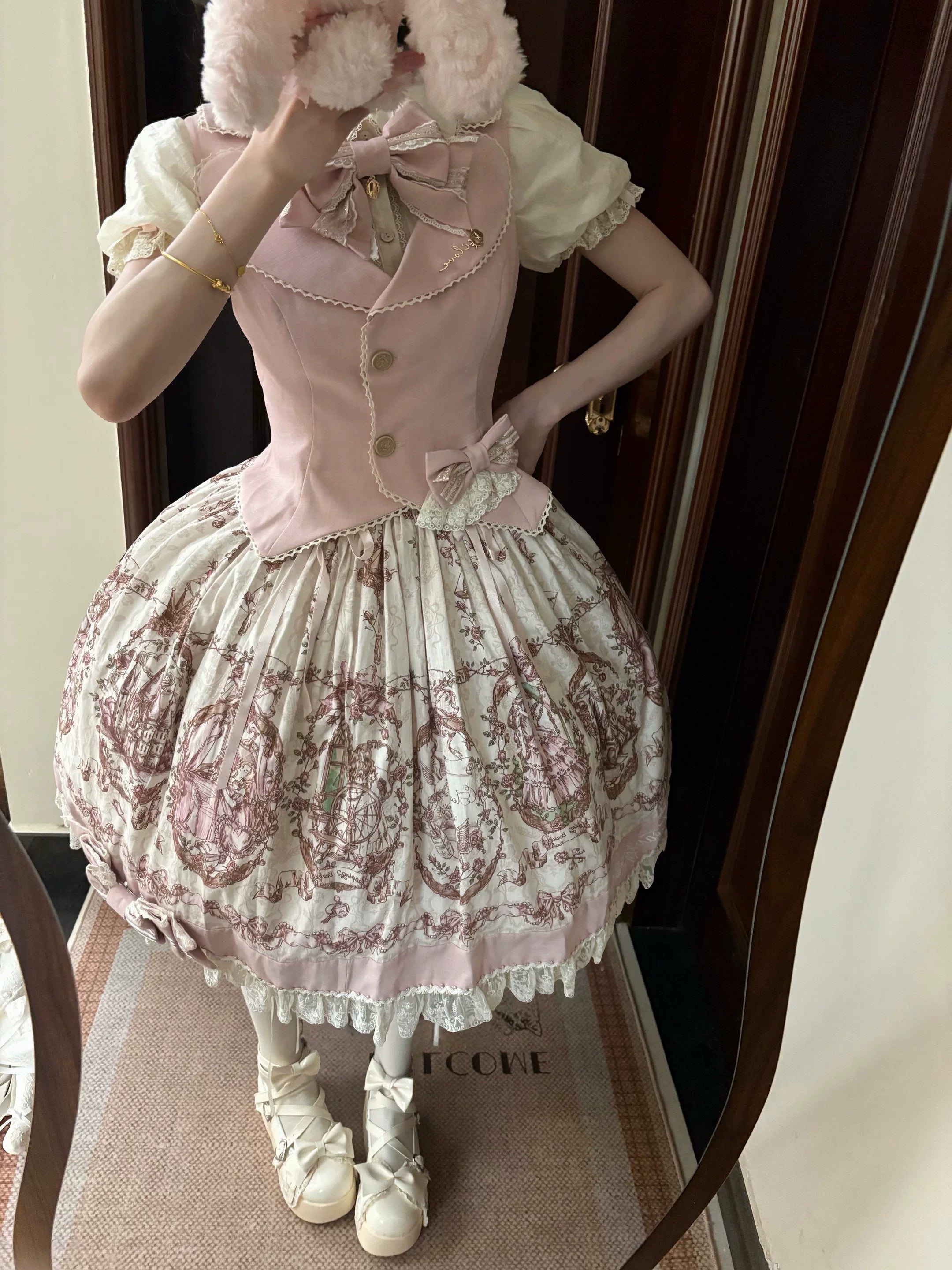 Sleeping Beauty - Doll-like Lolita Printed JSK Dress, Cotton Lining Vest Set 45691:860238