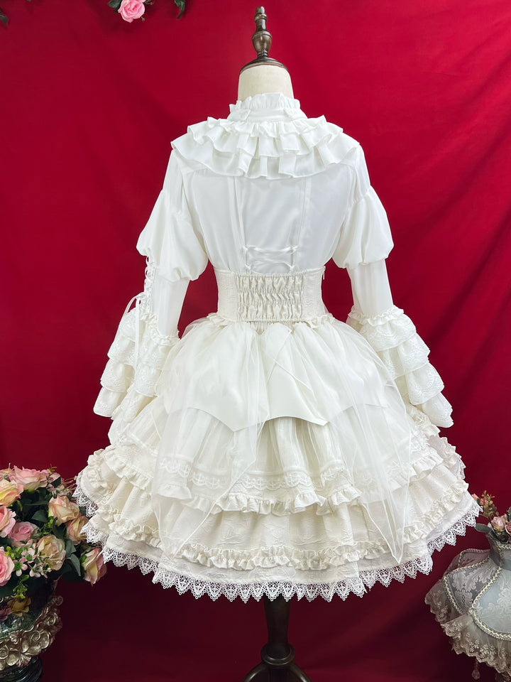 DMFS Lolita~Good and Evil Angel~Gothic Lolita SK Set Retro Princess Sleeve Blouse