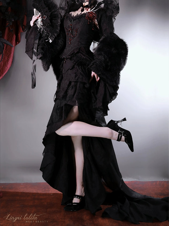 Lingxi Lolita~Lord of the Night~Gothic Lolita Skirt Suit Mermaid Skirt and Fishbone Bodice 42159:730287