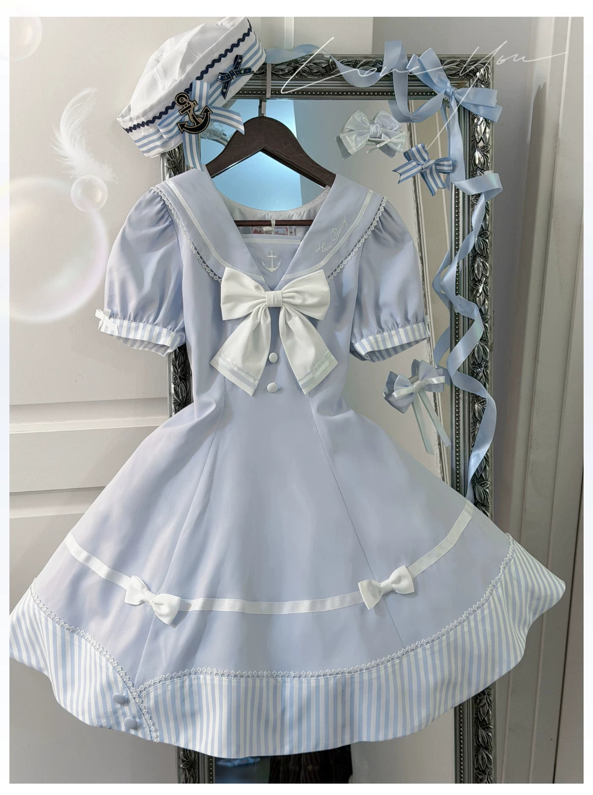 Little Sea Breeze - Summer Sailor Lolita OP Dress with Detachable Bow (L M S XL) 45712:859218