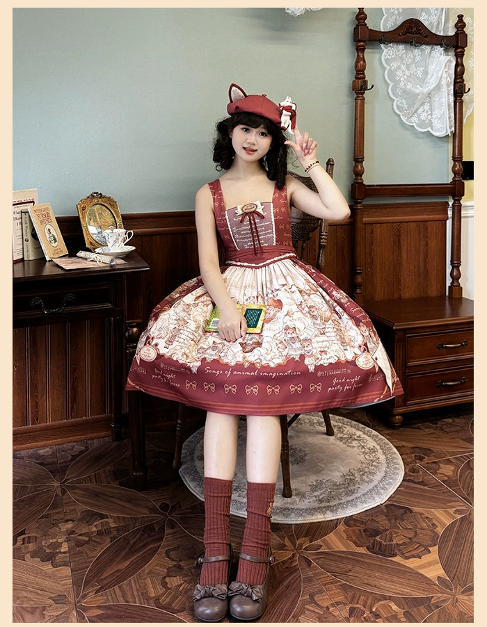 Alice Girl~Fox Band~Printed Sweet Lolita JSK Dress Square Neckline Daily Dress