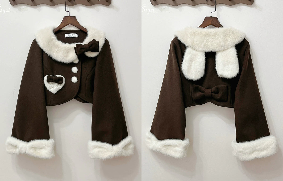 Rabbit Heart Knot - Sweet Lolita Winter Short Coat, Detachable Bunny-Ear Collar 45891:866863
