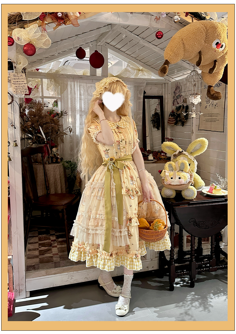 Bunny Harvest Season - Country Lolita Peter Pan Collar OP, Bunny Print JSK 44533:811846