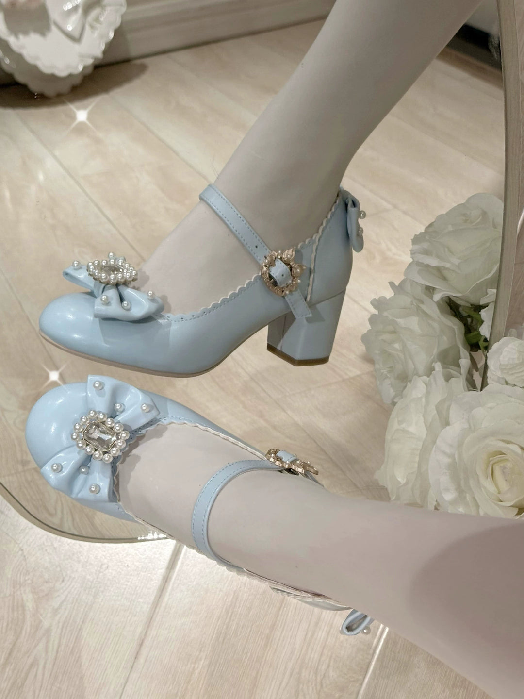 Pure Tea For Dream~Vintage Gemstone~Sweet Lolita Shoes Round Toe Heels with Bow