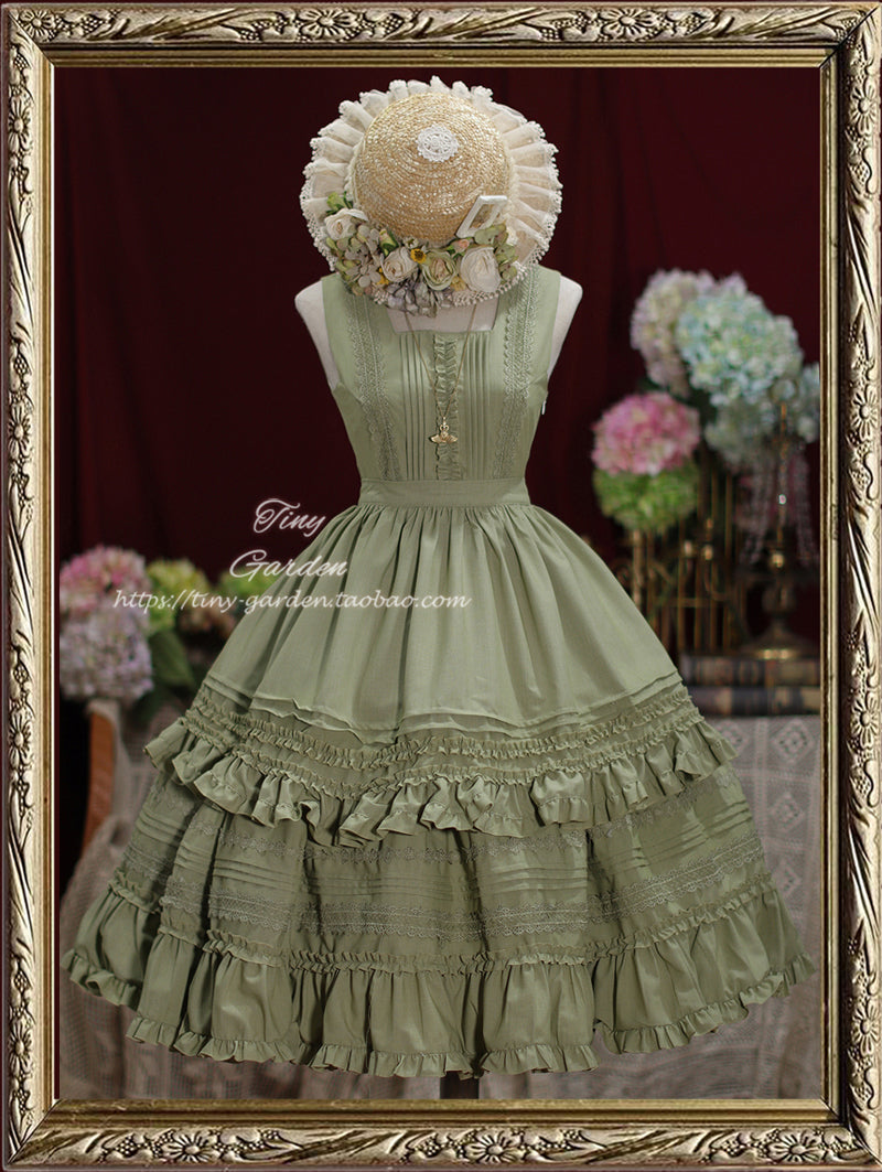 Tiny Garden~Nocturne Reminiscence~Elegant Lolita JSK Dress Multi-Wear Apron Dress Set S Matcha greenJSK 