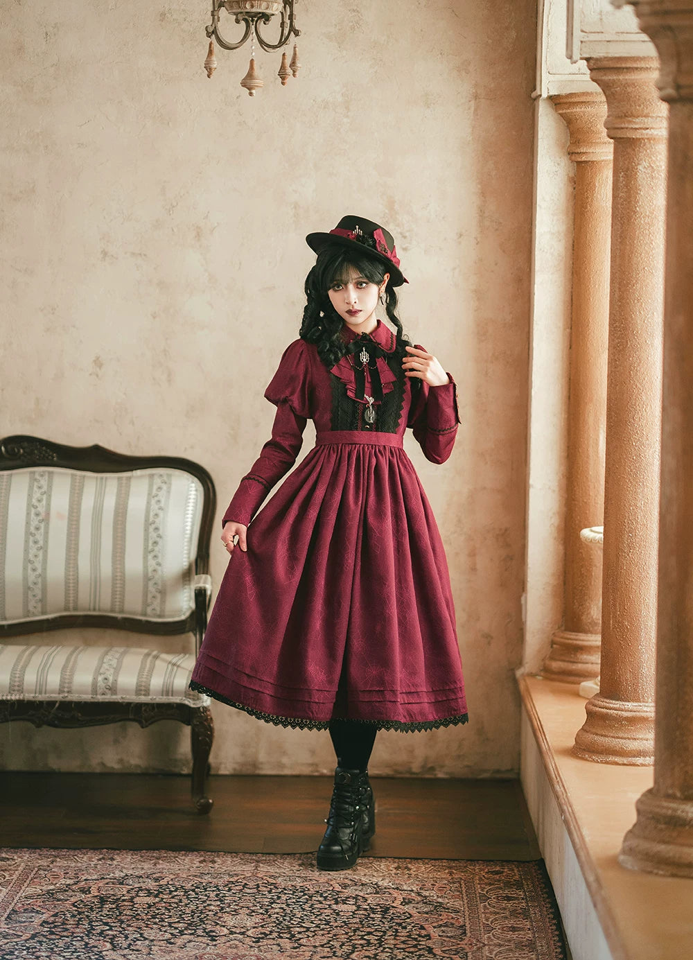 Blood Night Lantern - Jacquard Gothic Lolita Dress, Juliet Sleeve 44543:812309
