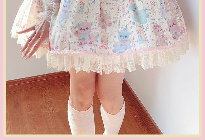 Brown Christmas Gift Print Long Sleeve Sweet Lolita OP Dress main image 0