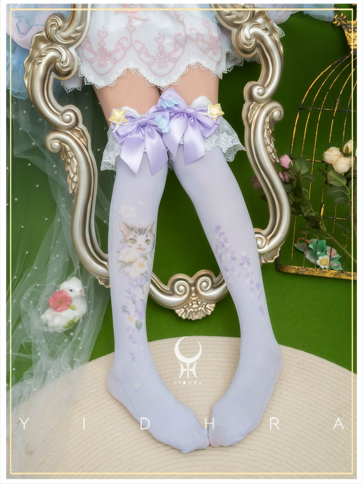 Yidhra~Animal Garden~Kawaii Lolita Calf Socks Cat Rabbit Print Stockings