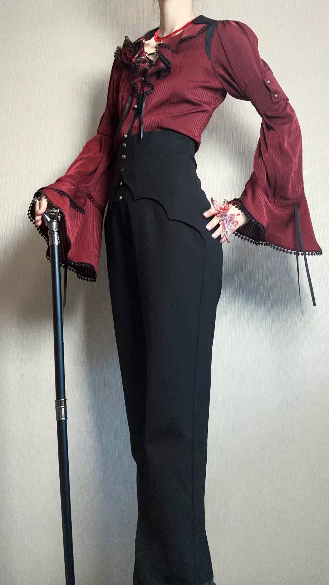 Earl of Drooping Wings - Ouji Lolita Flared Pants, Batwing Decoration 44550:812581