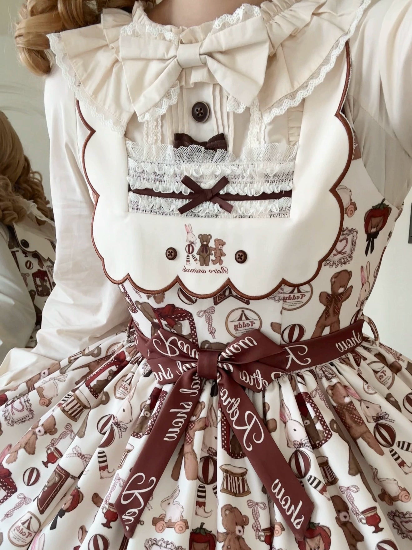 Fairyfaith - Little Bear Daily - Kawaii Lolita Embroidered JSK & OP Dress, Bear Print 44384:806230
