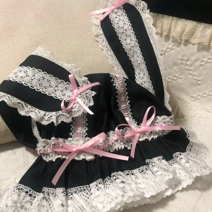 (Buyforme)RococoHeroin~Handmade Lolita Bunny Hat Multiple Colors In stock black x pink 