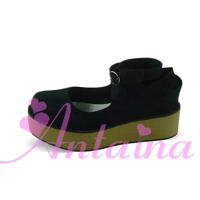 (BFM)Antaina~Punk Lolita High Platforms Shoes Lolita Ankle Strap Shoes 37 Black with beige platform (with a heel height of back 5, front 3) 
