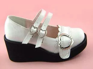 Antaina - Sweet Lolita Shoes Lace Heart Platform Shoes in Plus Size White matte black base (7cm back 3cm front) 33 (non-returnable and no exchangeable size)