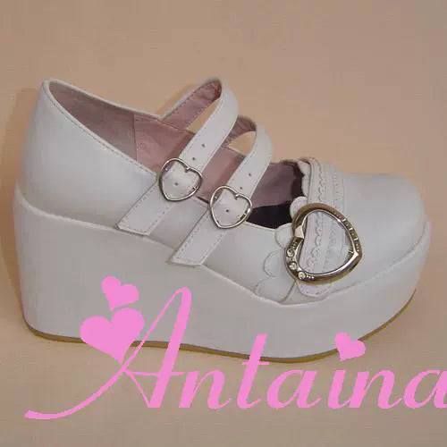 Antaina~Sweet Lolita Shoes Lace Heart Platform Shoes in Plus Size White matte (9cm back 4.5cm front) 33 (non-returnable and no exchangeable size)