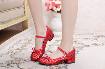 Sosic~Summer Elegant Lolita Sequin Shoes Sweet Bow Low Heel Tea Party Women's Shoes red 34 